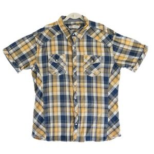 BKE Shirt Men's Size 2XL Athletic Fit Yellow‎ Blue Plaid Western Pearl Snap Top